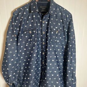 Luxury Designer Philipp Plein Homme Denim Blue Triangle Print Shirt Size 3X